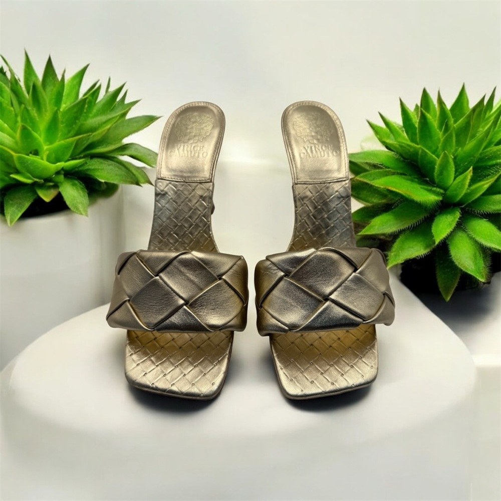 Vince Camuto Gold Quilted Mules Medium Heel